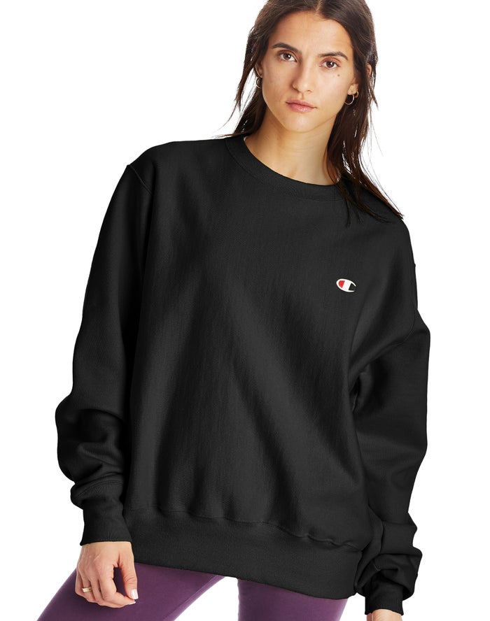 Champion Sweatshirt Dames - Zwart - Reverse Weave Boyfriend Crew ( 857630-QAU )